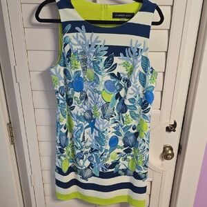 Andrew Marc Women's Blue and Green Floral Mini Dress